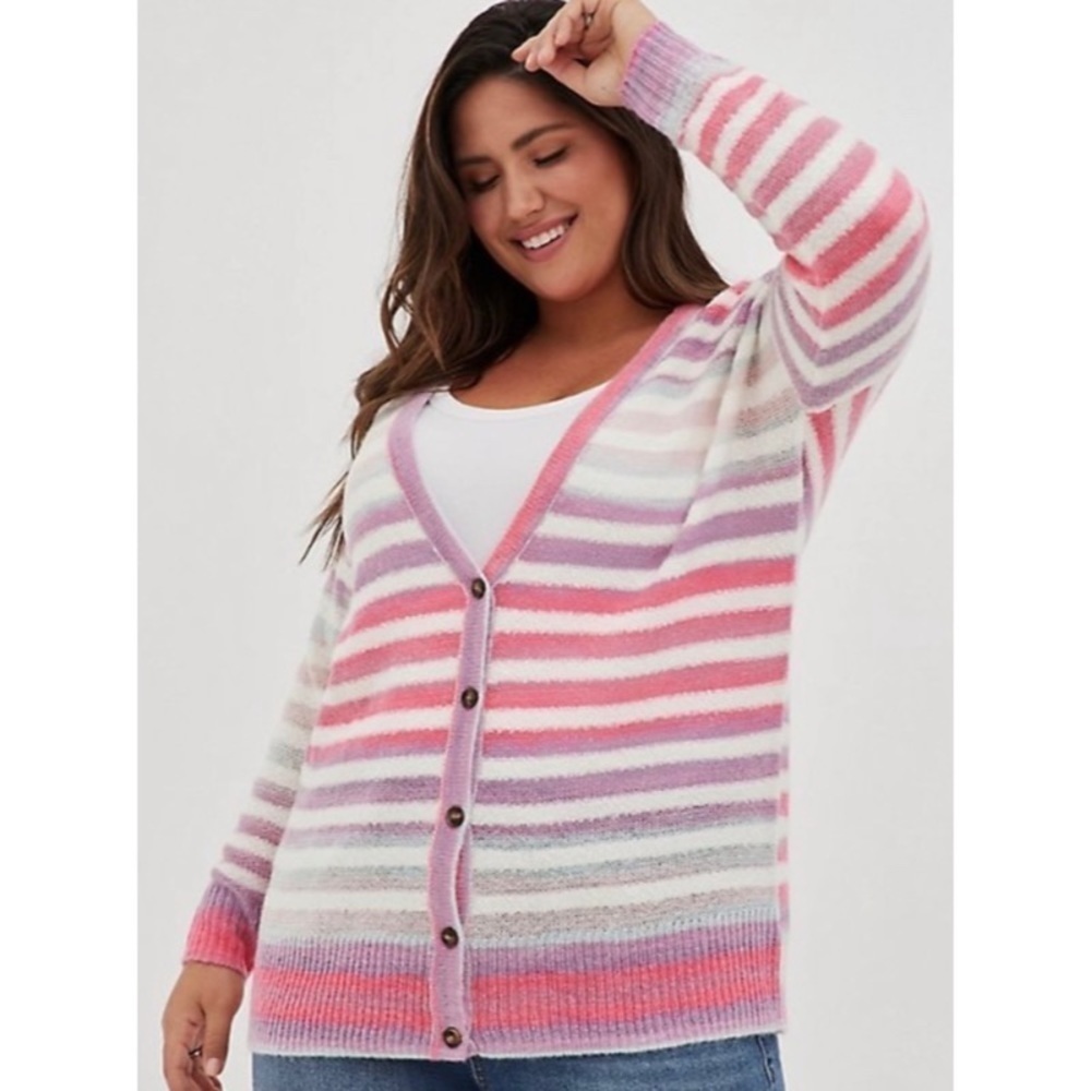 Torrid Oversized Pastel Button Front Cardigan in Multi Stripe